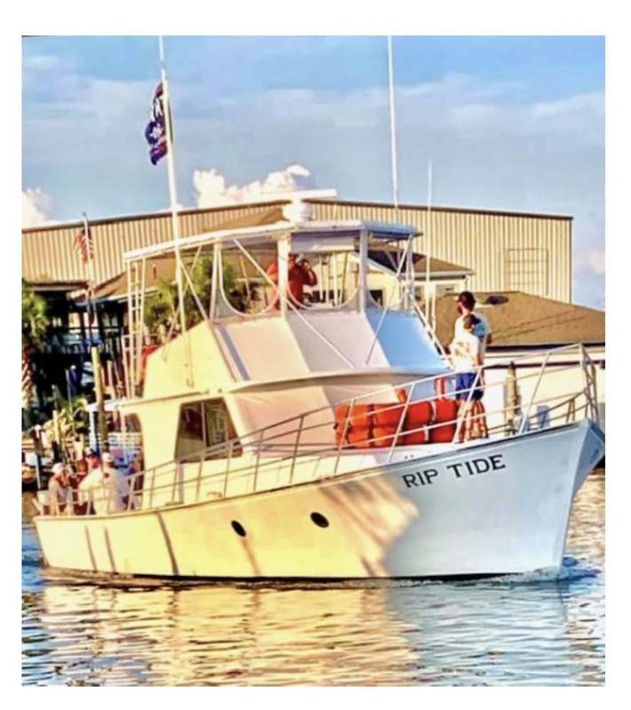 The Rip Tide, a custom 45-foot Resmondo, tied up at Zeke's Landing Marina