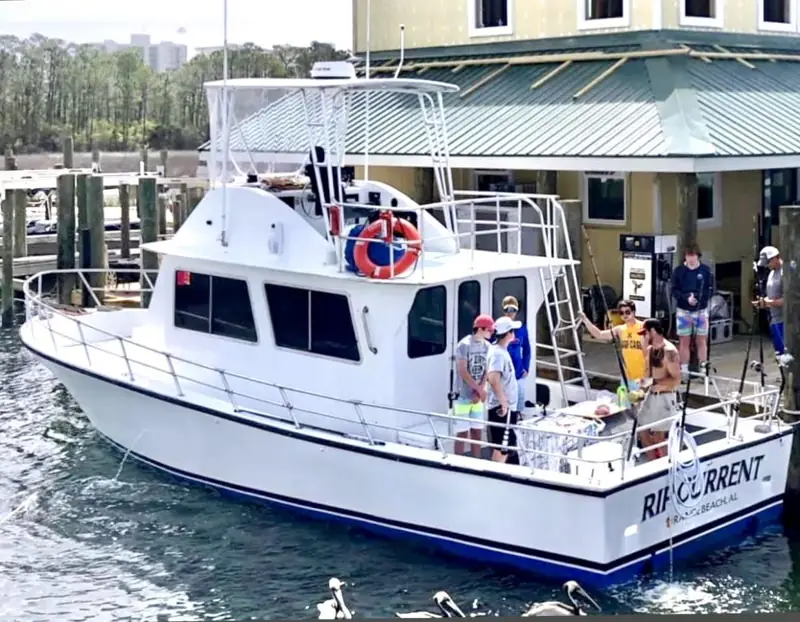 The Rip Current tied up at Zeke's Landing Marina